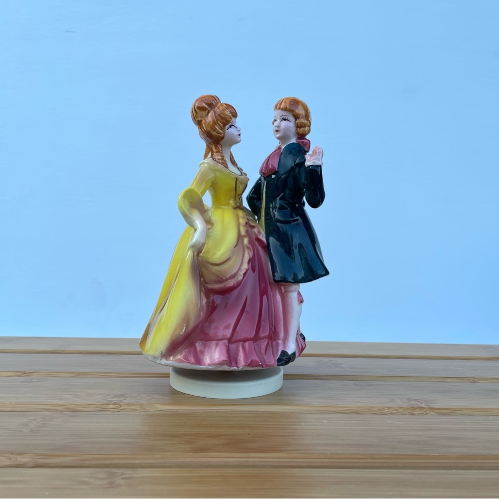 Vintage Porcelain Victorian Couple Music Box (rotates) 7.5 in (Sankyo)